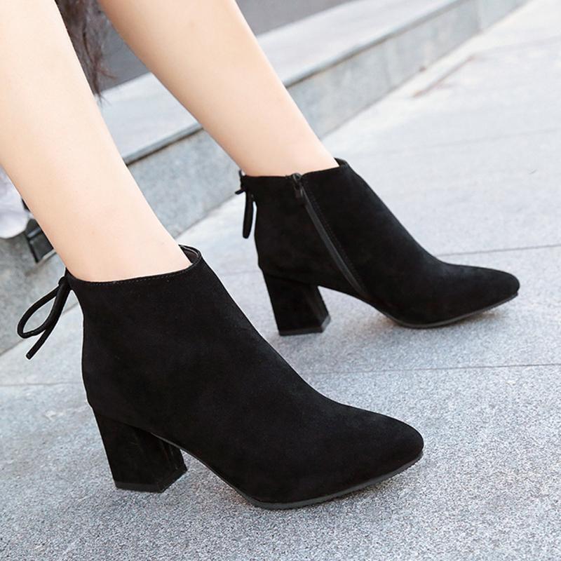 Women Fashion Nubuck Leather Ankle Height Pointed Toe Boots Pumps