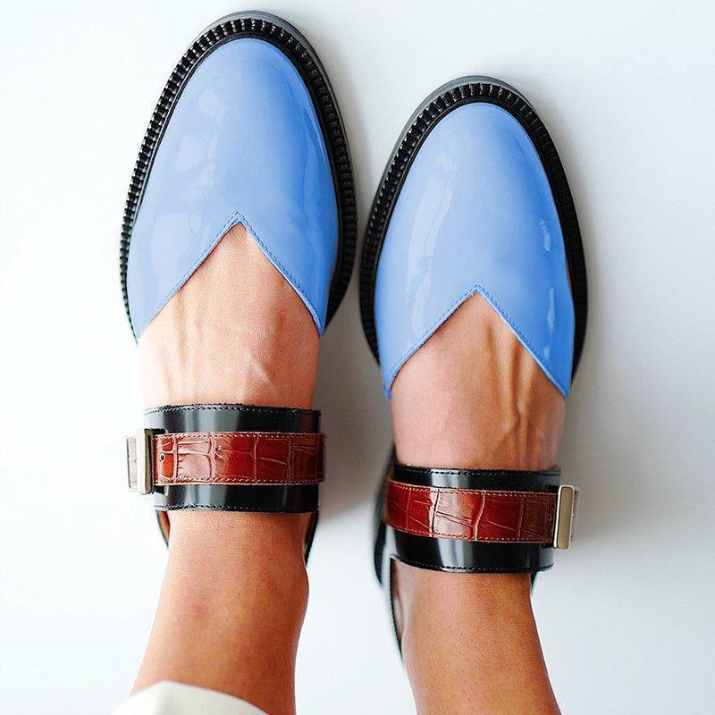 Women Buckle Color Block Sandals Flats