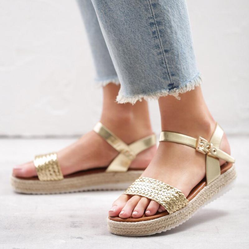 Women Flat Heel Buckle Espadrille Sandals Open Toe Casual Shoes