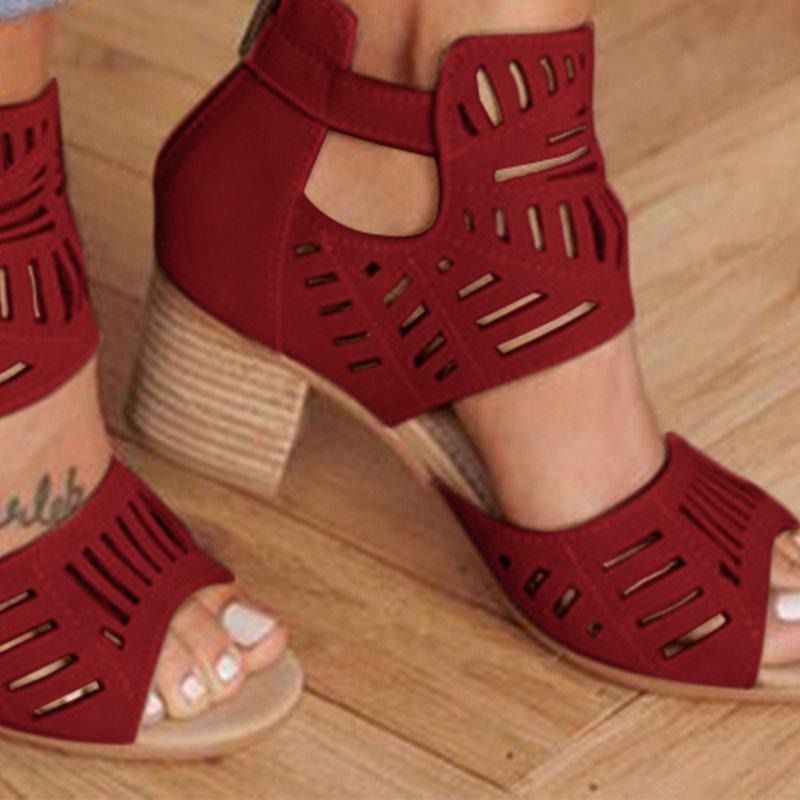 Women Artificial Leather Chunky Heel Adjustable Buckle Sandals Casual Shoes