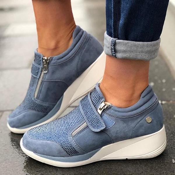 Women Casual Wedge Zipper Breathable Sneaker