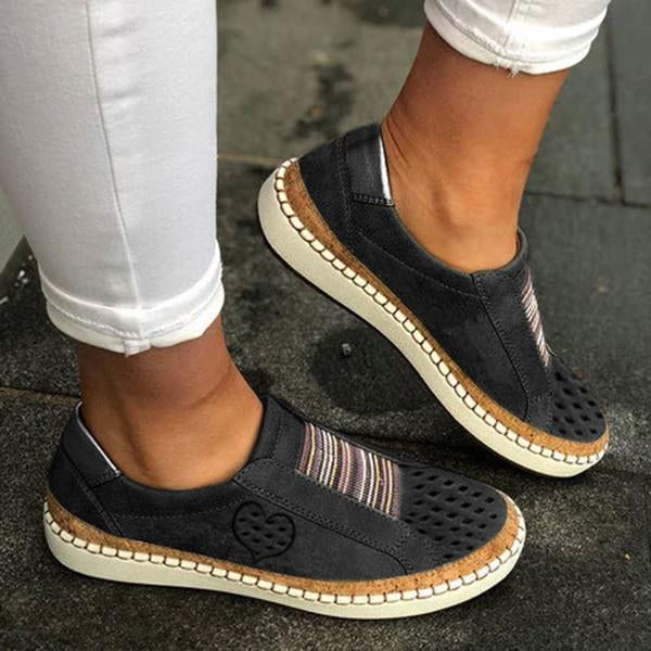 Women Flat Heel Shoes Slip On Artificial Leather Sneakers