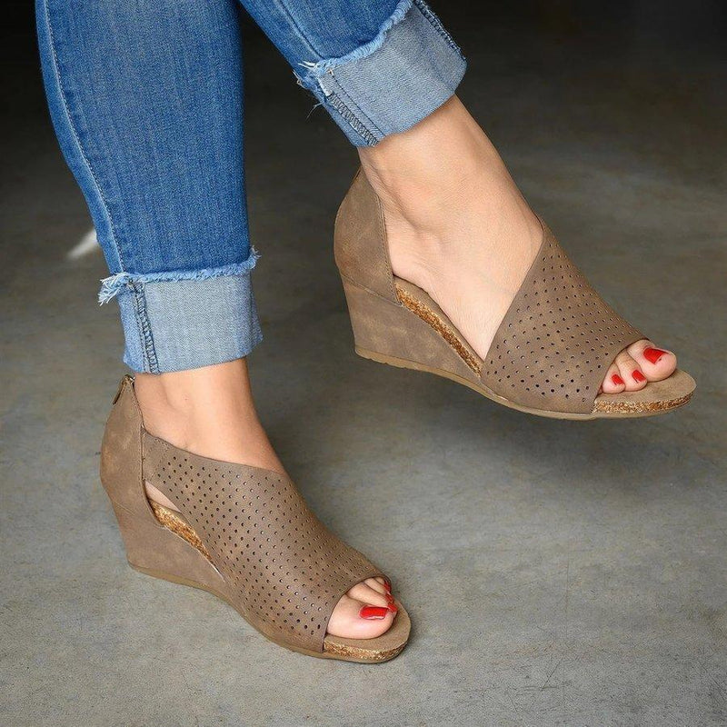 Women Cut-outs Slip On Wedges Sandals