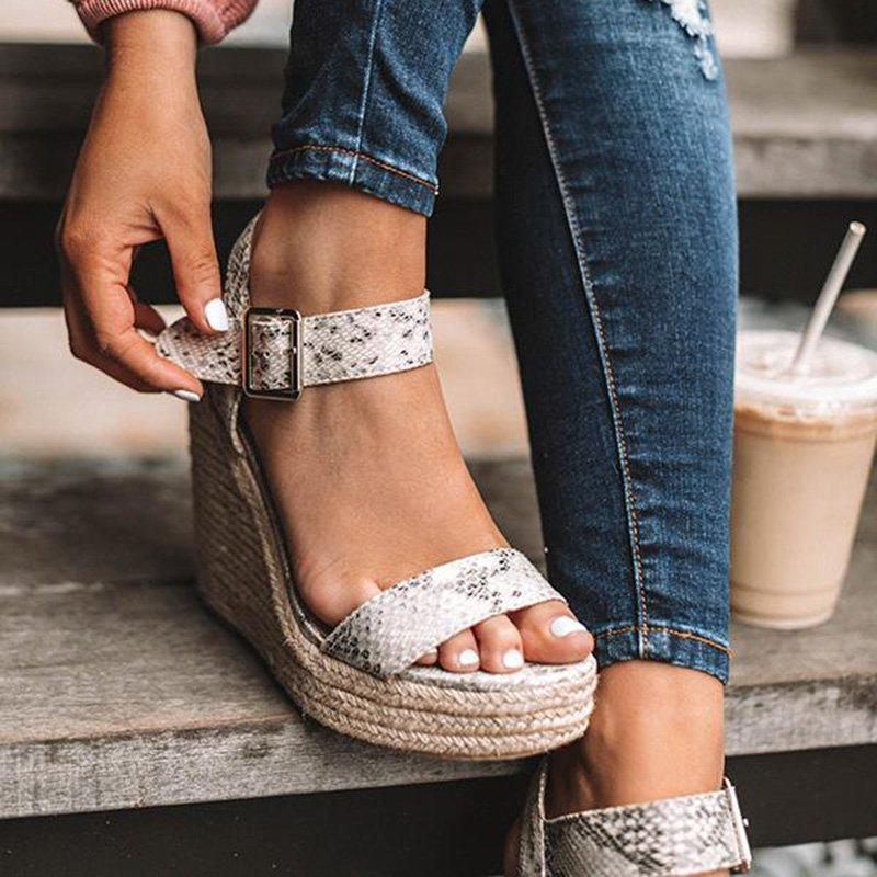 Elegant Adjustable Buckle Wedge Sandals