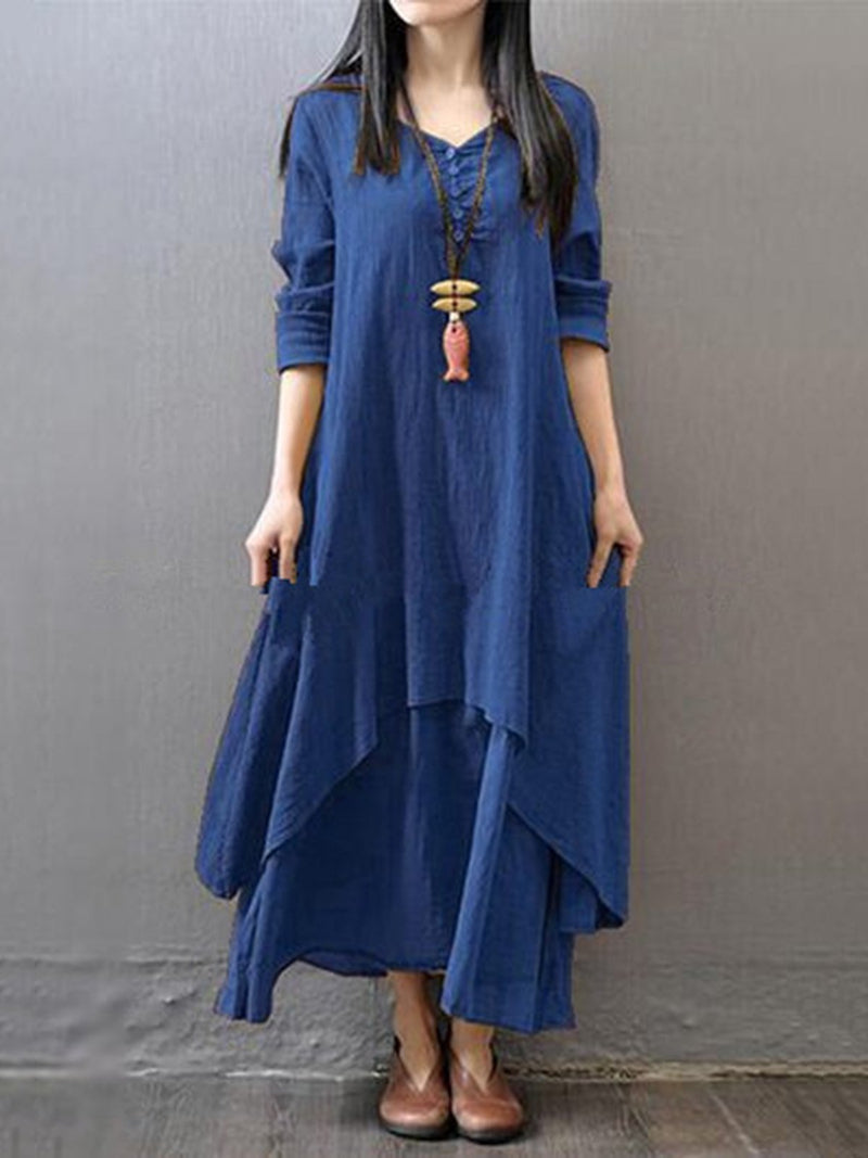 Women Dress Asymmetrical Linen Casual Maxi Dress